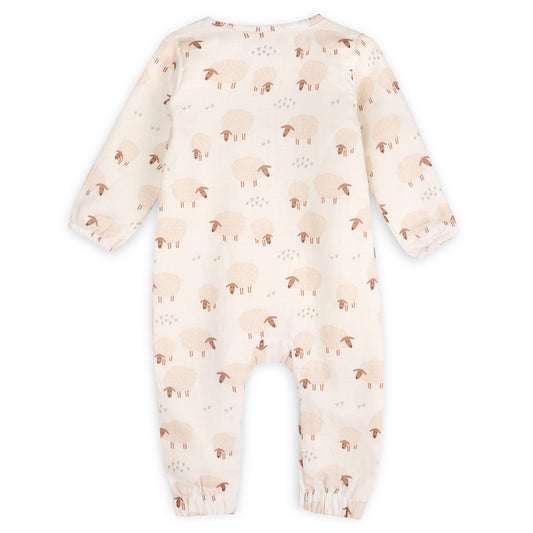 Viverano Organics - Sheep Long Sleeve Baby Jumpsuit (Organic Muslin): NATURAL / 12-18M