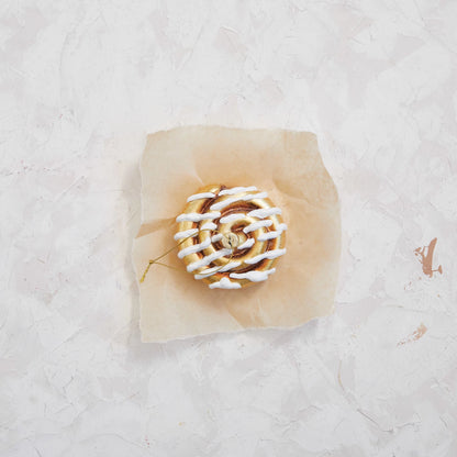 Glass Cinnamon Roll Ornament w/ Glitter, White & Gold Finish