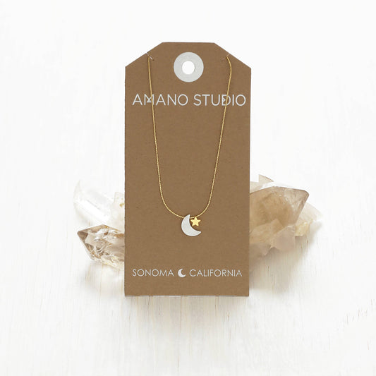 Amano Studio - Mother of Pearl Moon + Star Necklace