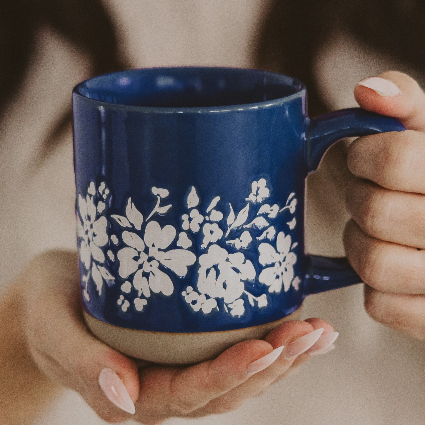 Sweet Water Decor - Blue Floral Stoneware Coffee Mug