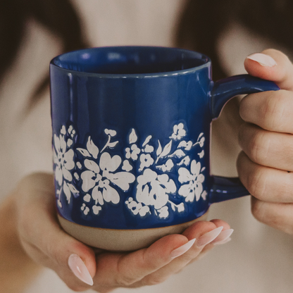Sweet Water Decor - Blue Floral Stoneware Coffee Mug