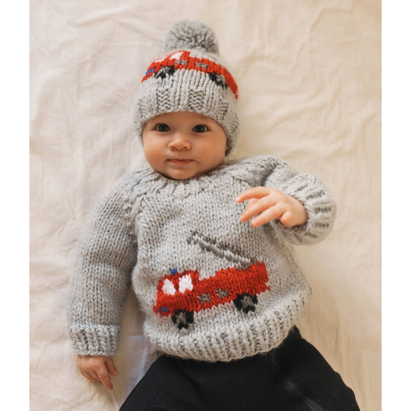 Huggalugs - Fire Engine Crew Neck Sweater for Baby & Toddler: 6-12 months