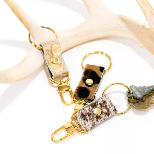 Beaudin - Key Chain In Leather, Hair on Hide: Rose Gold
