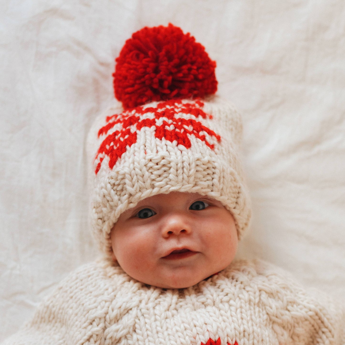 Huggalugs - Snowflake Natural Beanie Hat for Baby & Kids: M (6-24 months)