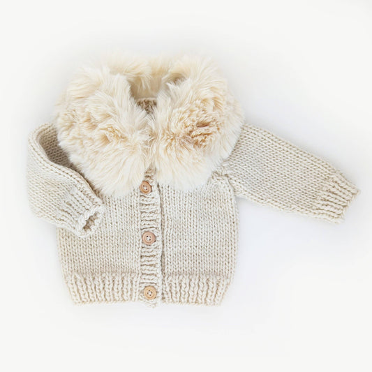 Huggalugs - Fur Collar Natural Cardigan Sweater Baby & Toddler: 12-18 months