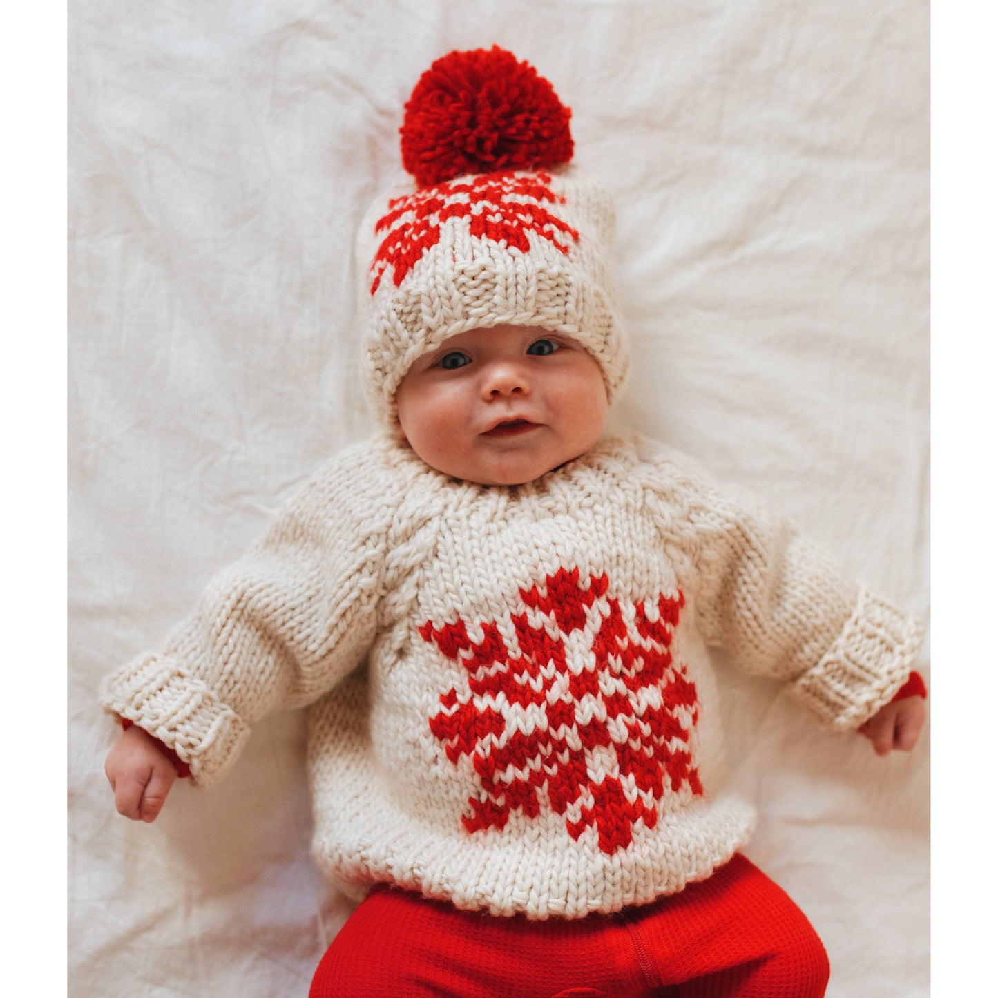 Huggalugs - Snowflake Natural Beanie Hat for Baby & Kids: M (6-24 months)