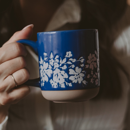 Sweet Water Decor - Blue Floral Stoneware Coffee Mug