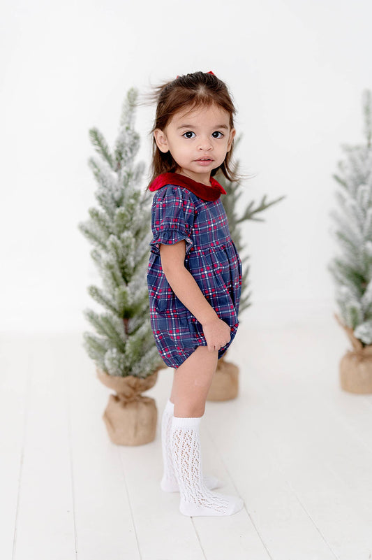 Ollie Jay - Quinn Collared Bubble in Holiday Plaid | Poplin Cotton: 18/24m