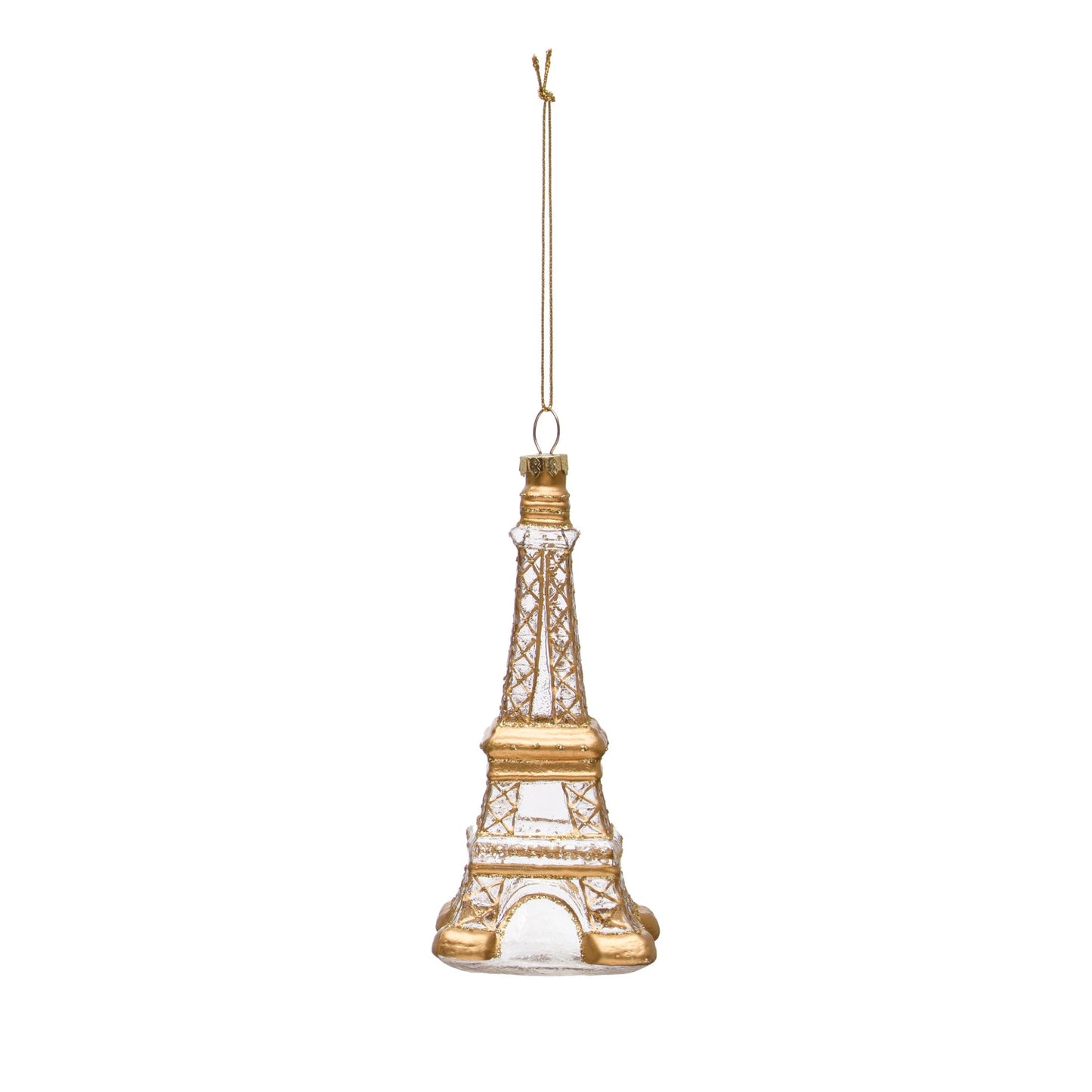 Hand-Painted Glass Eiffel Tower Ornament w/ Glitter, Gold Color