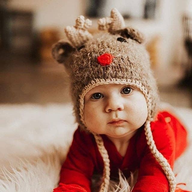 Huggalugs - Rudolph Reindeer Beanie Hat Baby & Kids: L (2-6 Years)