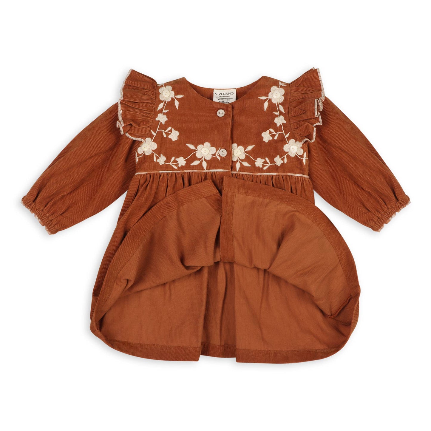 Viverano Organics - Floral Embroidered Corduroy Baby Dress & Bloomer (Organic): 6-12M