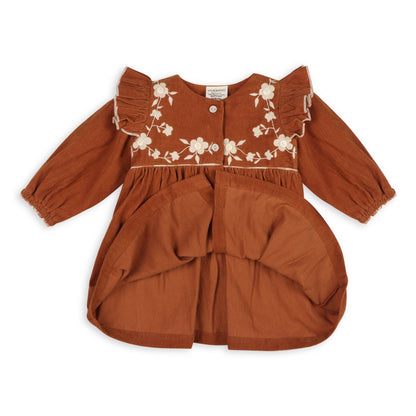 Viverano Organics - Floral Embroidered Corduroy Baby Dress & Bloomer (Organic): 6-12M