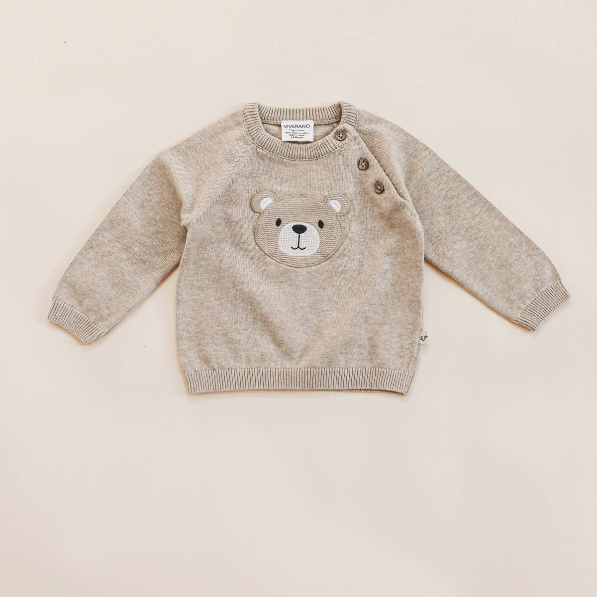 Viverano Organics - Teddy Bear Applique Baby Raglan Pullover (Organic Cotton): Oat Heather / 3-6M