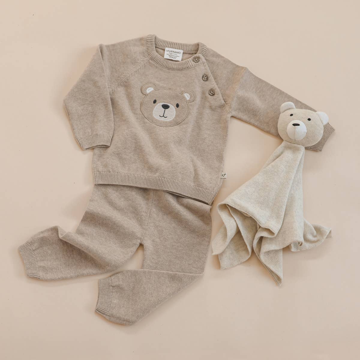 Viverano Organics - Teddy Bear Applique Baby Raglan Pullover (Organic Cotton): Oat Heather / 3-6M