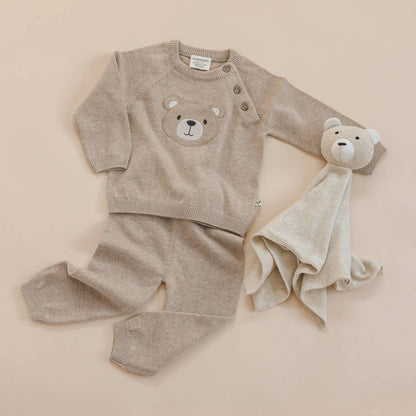 Viverano Organics - Teddy Bear Applique Baby Raglan Pullover (Organic Cotton): Oat Heather / 3-6M