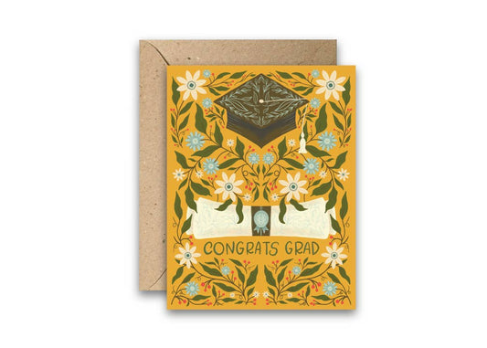 Amicreative - Classic Grad - Hand-Drawn  Cap & Diploma Graduation Card: Single