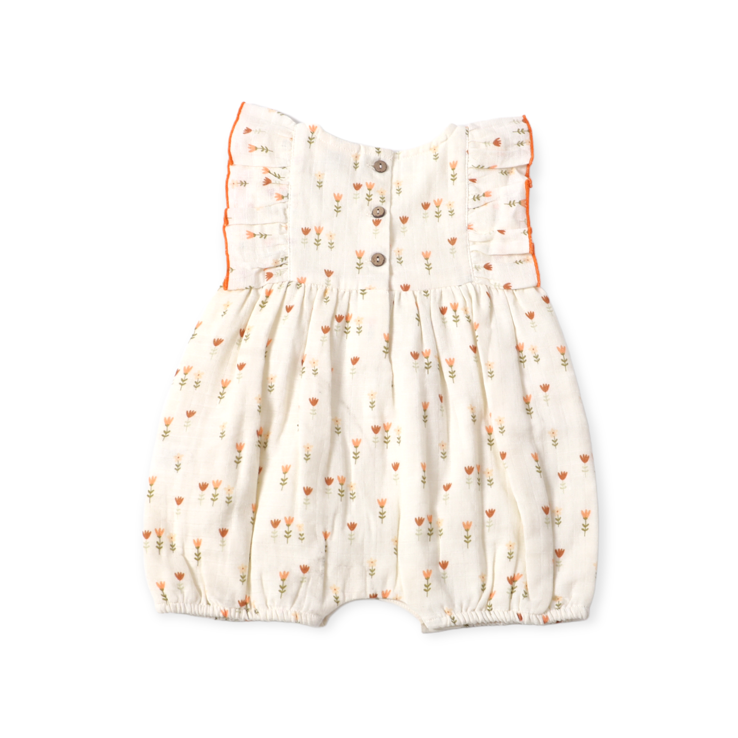 Viverano Organics - Wildflowers Ruffle Short Baby Romper (Organic Muslin): 3-6M / Natural