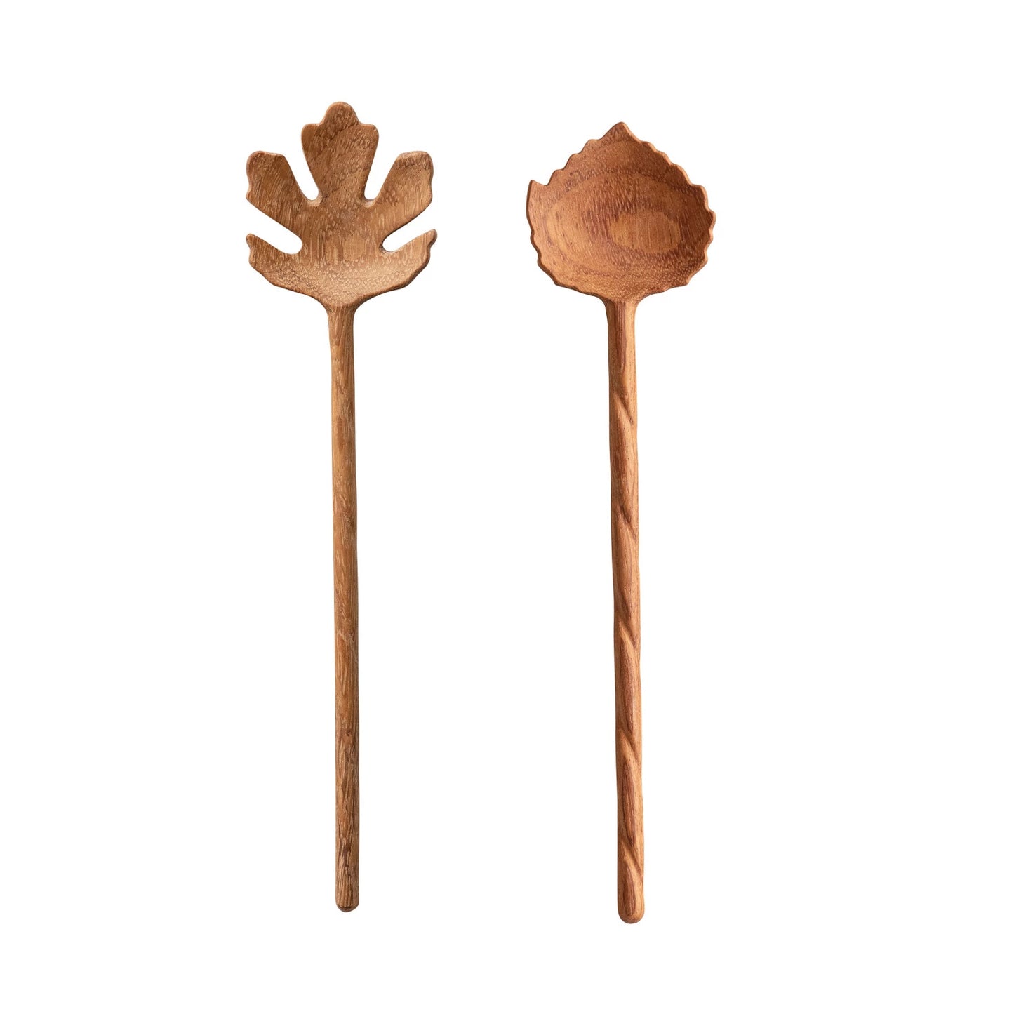 Carved Doussie Wood Leaf Shaped Salad Servers