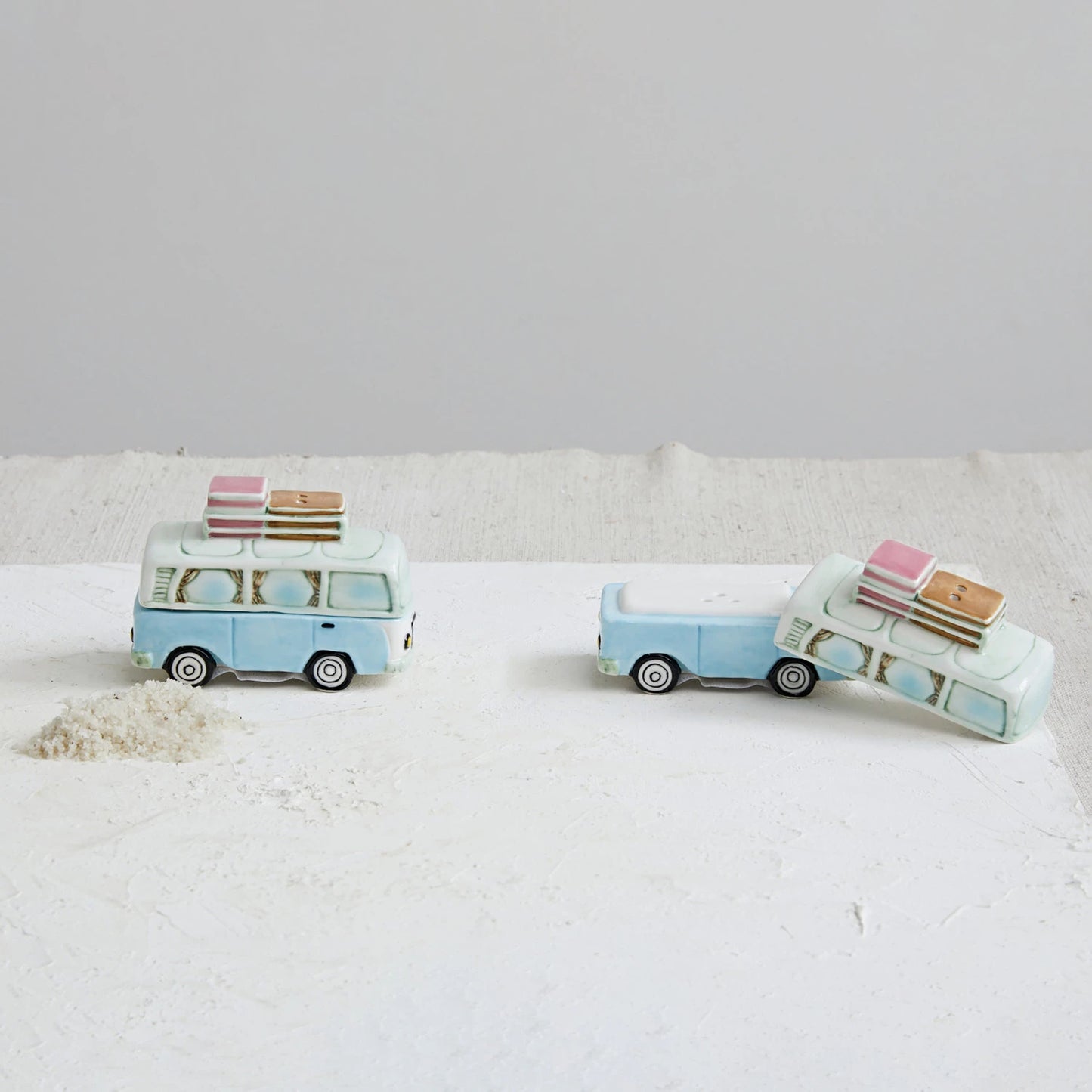 Stoneware Van w/ Luggage Salt & Pepper Shakers, Multi Color