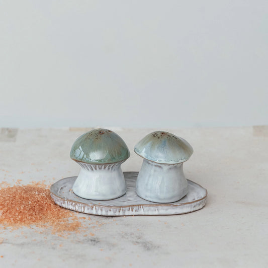 Stoneware Salt & Pepper Shakers w/ Tray