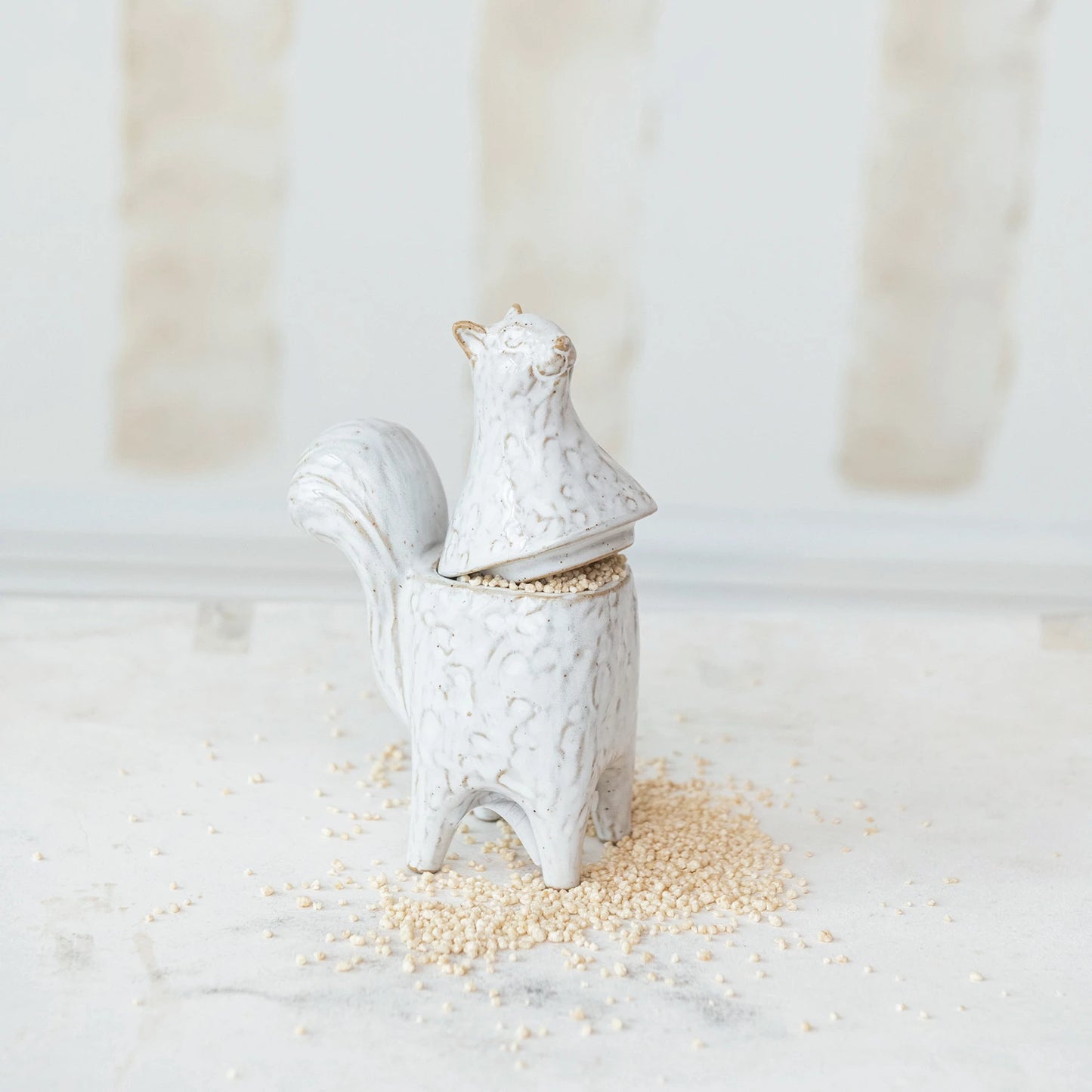 Stoneware Squirrel Shaped Jar, White