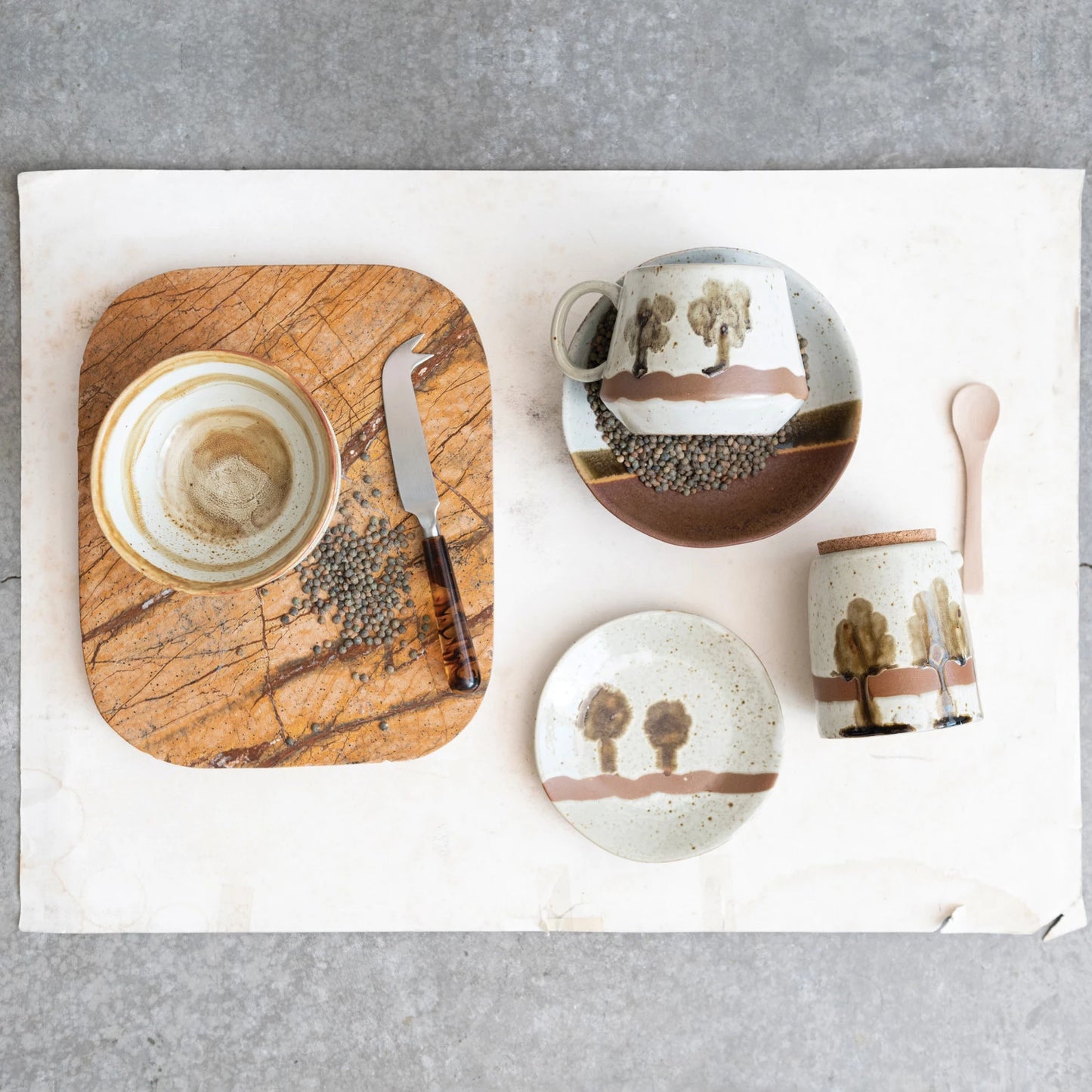 Hand-Painted Stoneware Plate w/ Trees, Reactive Glaze