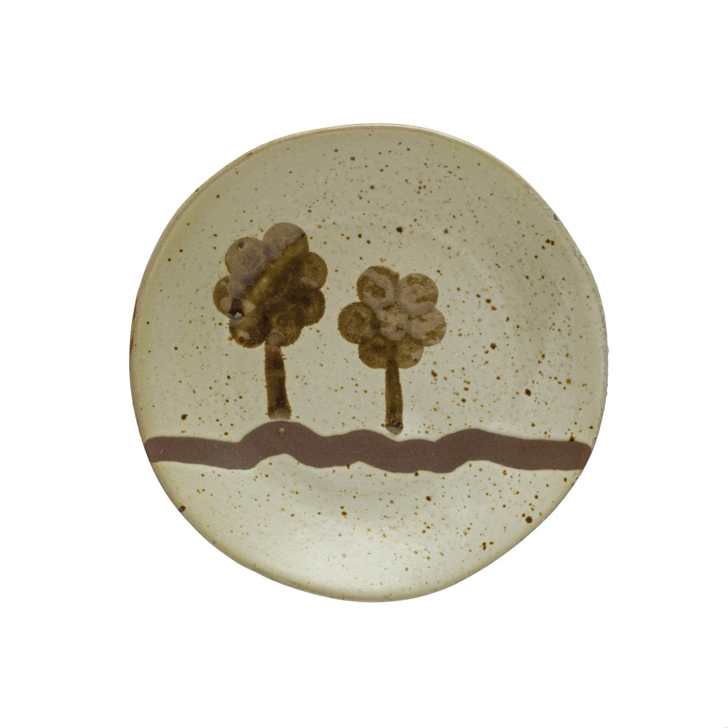 Hand-Painted Stoneware Plate w/ Trees, Reactive Glaze