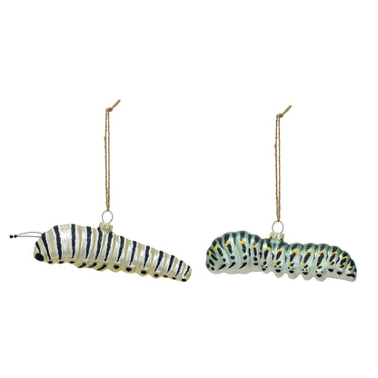 Hand-Painted Glass Caterpillar Ornament w/ Glitter