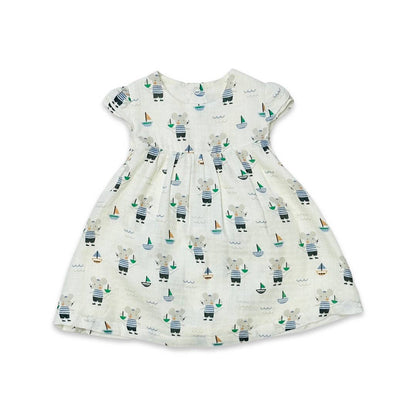 Viverano Organics - Mouse Sailor Cap Sleeve Dress+Bloomer (Organic Muslin): 12-18M / Soft White