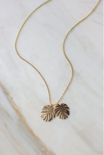 Océanne - Monstera Double Charm Necklace // Gold
