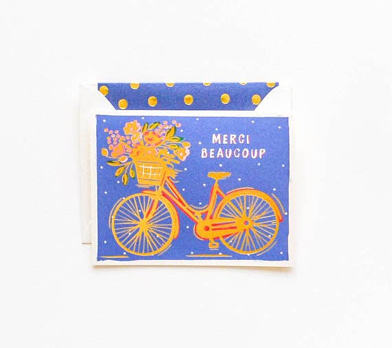 The First Snow - Merci Beaucoup Gold Bicycle Card