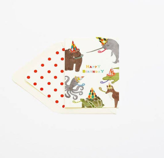 The First Snow - Animals Having A Party Happy Birthday Greeting Card