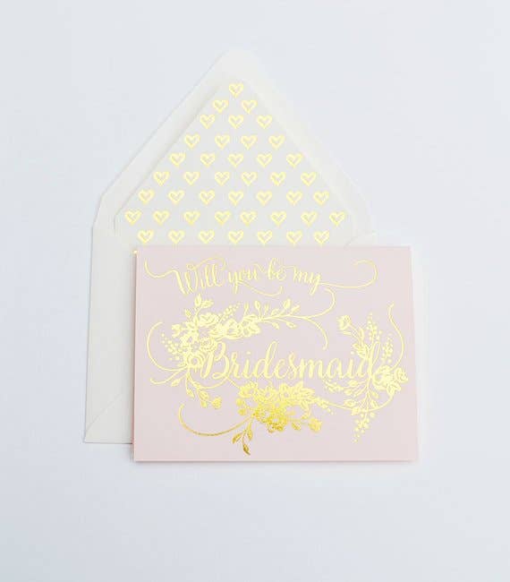 The First Snow - Will you Be My Bridesmaid Card Gold on Blush