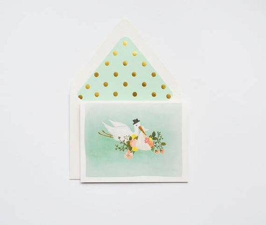 The First Snow - Baby Stork Mint Color Greeting Card