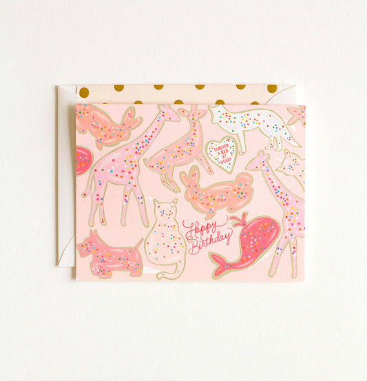 The First Snow - Kid at Heart Animal Cookies Happy Birthday Greeting Card