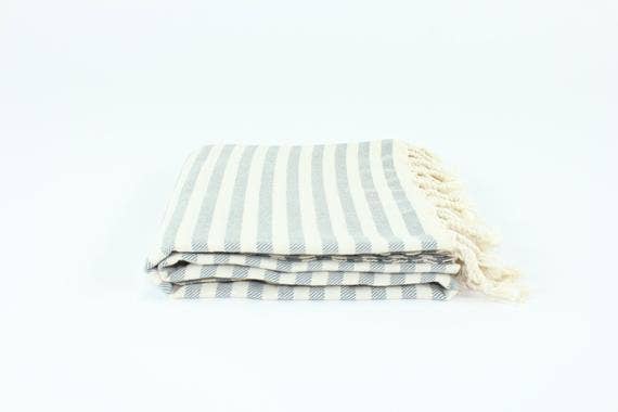 TURKISH LINEN & TOWELS, LLC - Turkish Striped Peshtemal Towel, gray