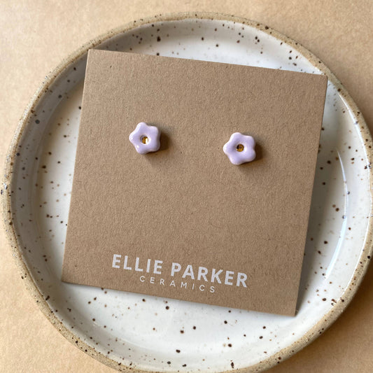 Ellie Parker Ceramics - Lilac Ceramic Flower Gold Accent Stud Earring