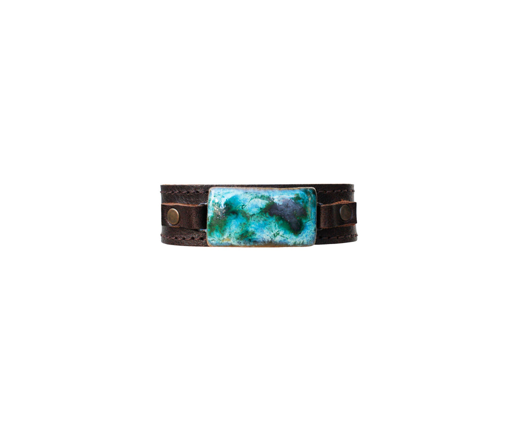 Dandy Jewelry - Rectangle ID Buck Bracelet - Brown Leather/Mystic