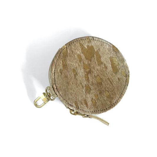 Beaudin Wholesale - Betty | Cowhide & Leather Circle Coin Purse, Gift for Women: Gold