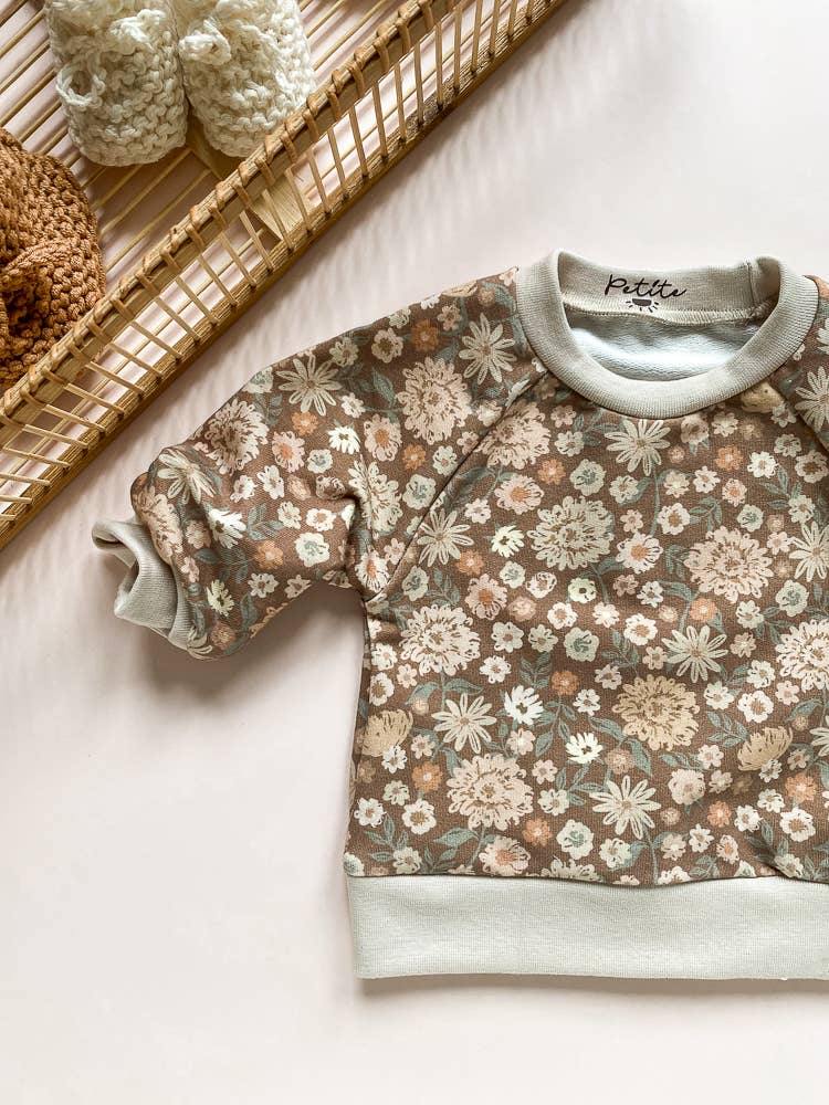 Evelina Apparel: Kids Cotton sweater / vintage flowers - chocolate