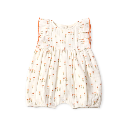 Viverano Organics - Wildflowers Ruffle Short Baby Romper (Organic Muslin): 0-3M / Natural