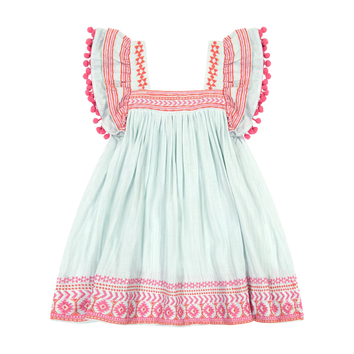 Mer St. Barth - Serena girl's pompom dress sea mist, 2 yrs