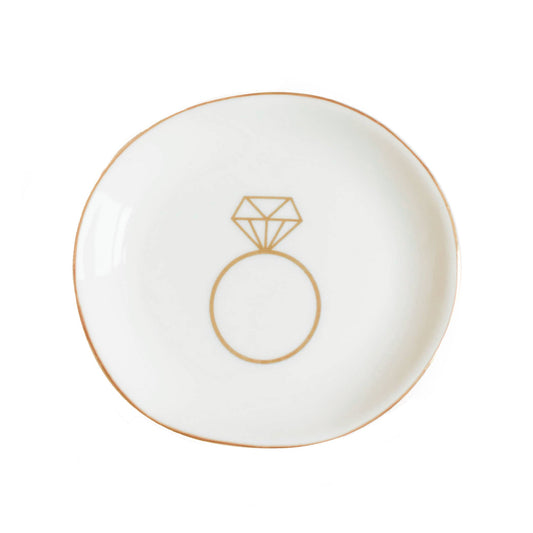Sweet Water Decor - Engagement Ring Jewelry Dish - White and Gold Foil - 4"