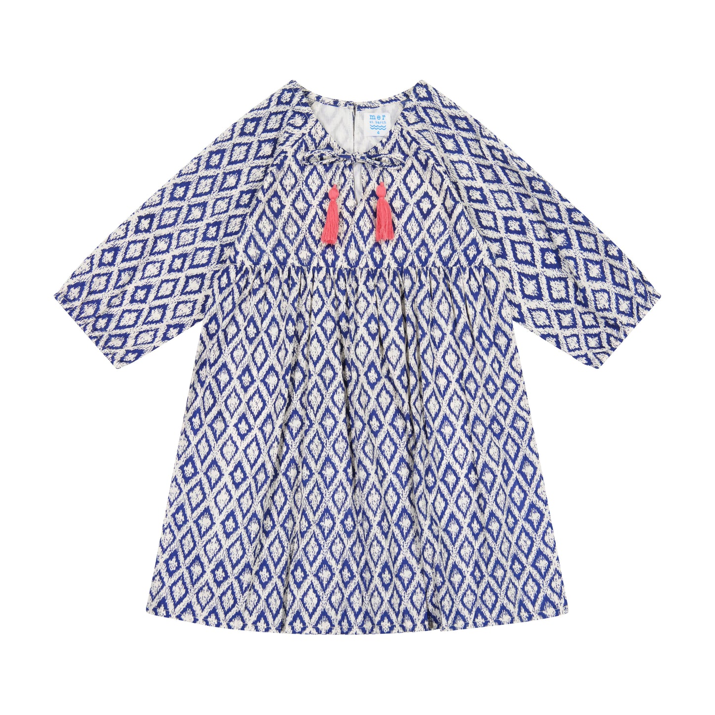 Mer St. Barth - Sara girl's popover dress navy ikat, 2 yrs