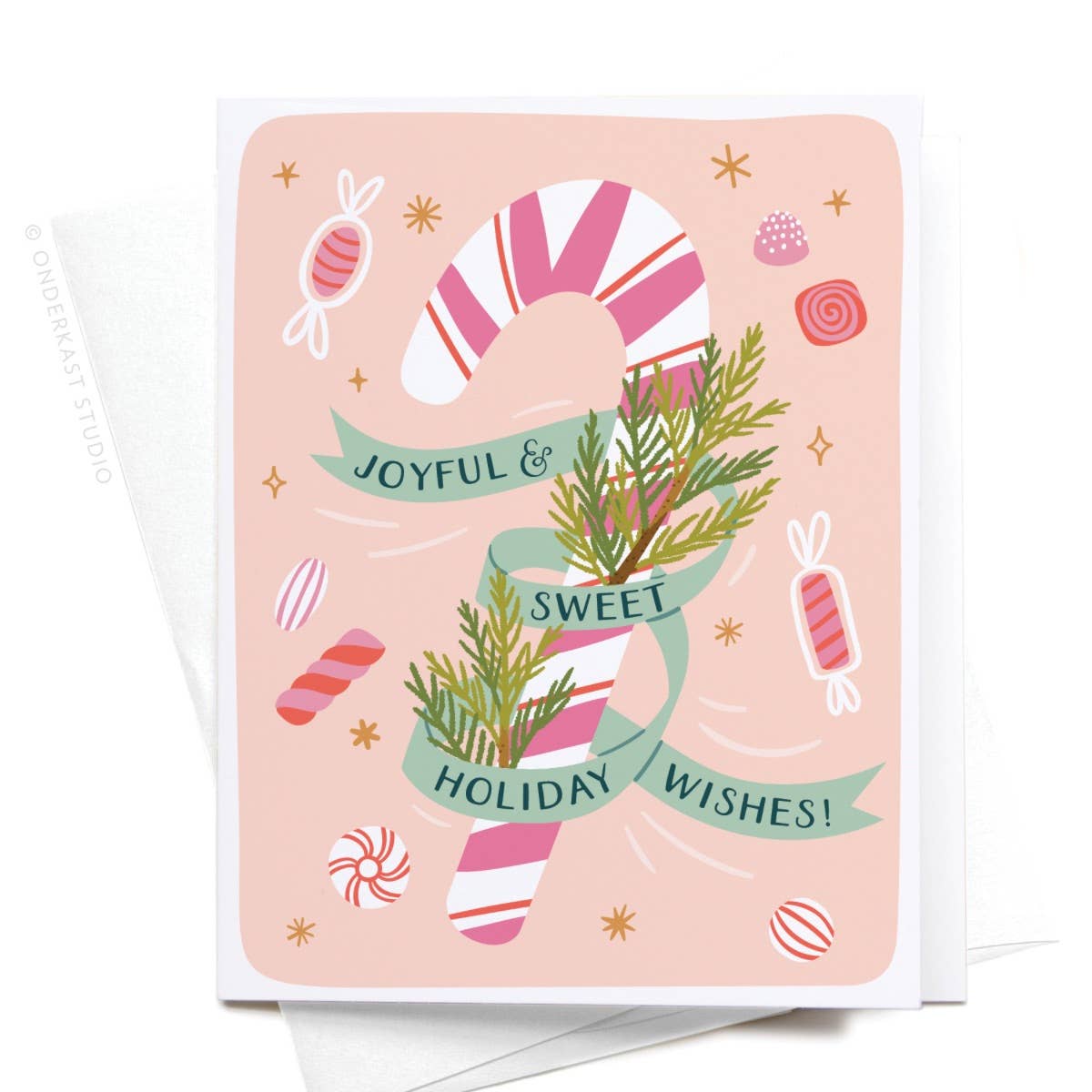 onderkast studio - Joyful & Sweet Holiday Wishes! Candy Cane Greeting Card