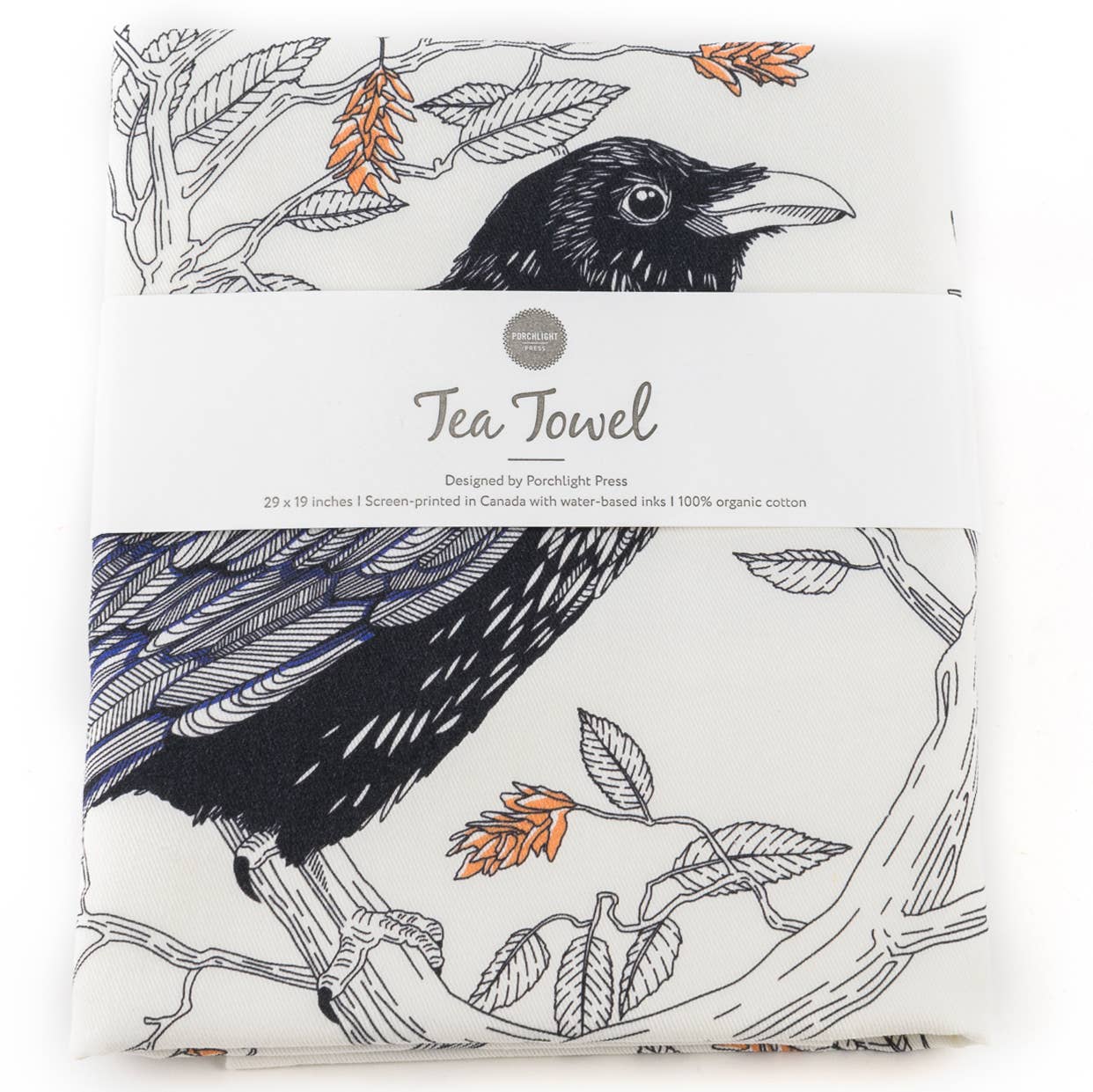 Porchlight Press Letterpress - Common Raven Tea Towel - West Coast Birds