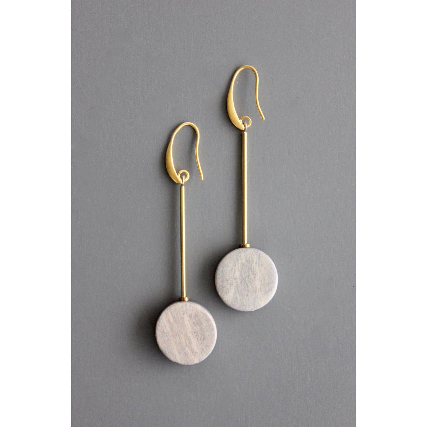 David Aubrey Jewelry - BKNE32 Gray wood and brass earrings