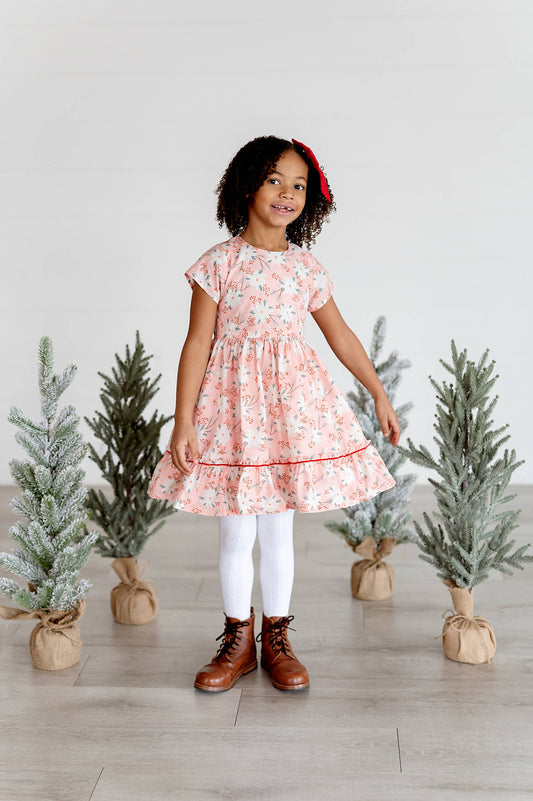 Ollie Jay - Lola Dress in Pink Poinsettia | Poplin Cotton Dress: 18/24m