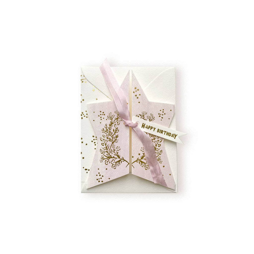 The First Snow - Happy Birthday Lilac and Gold Star Card