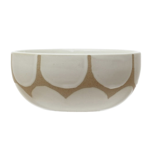Round x 2-1/2"H Hand-Painted Stoneware Bowl with Scallop Design